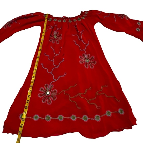 Poupette St Barth Off The Shoulder embroidered whimsical daisy flower M Red - Picture 9 of 16